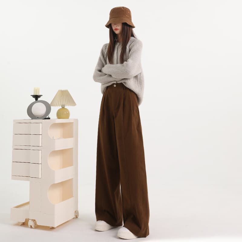 レディースワイドパンツ タック入りロングワイドパンツ
