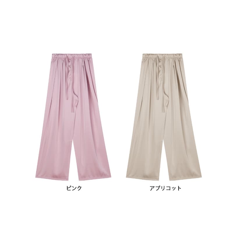 レディースワイドパンツ 接触冷感サテン調ワイドパンツ ひんやり涼感素材