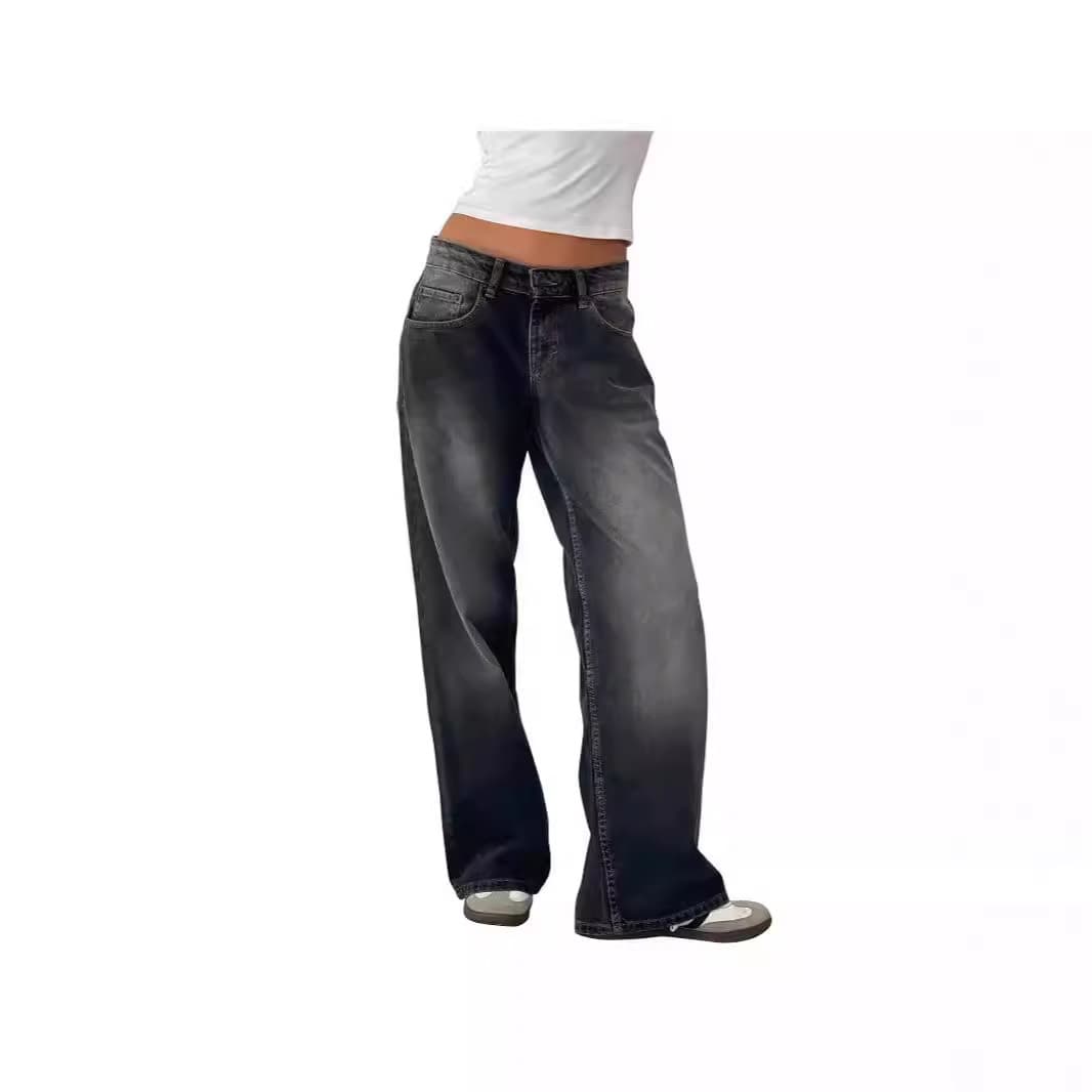 レディースワイドパンツ ゆったりシルエットのハイウエストワイドデニムパンツ
