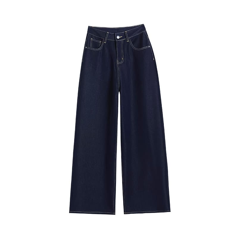 レディースワイドパンツ ハイウエストゆったりシルエットデニムワイドパンツ