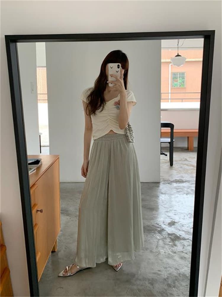 レディースワイドパンツ ハイウエスト 優美シルエット スカーチョ