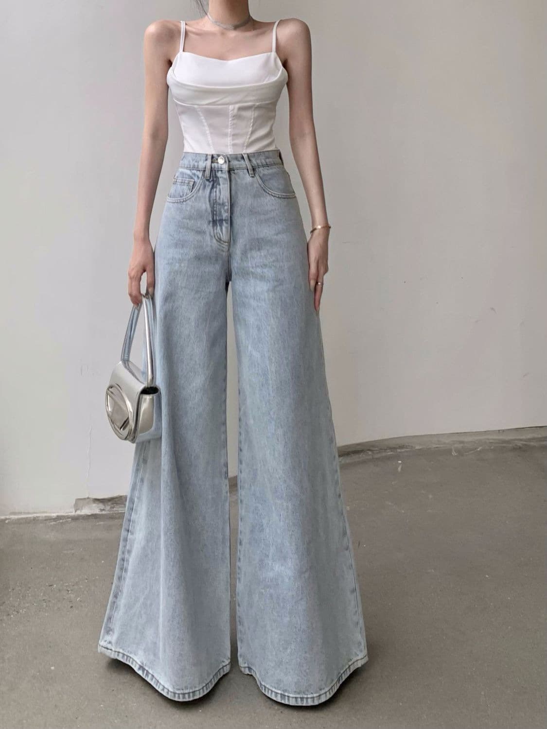 レディースワイドパンツ ふんわりシルエットワイドデニム