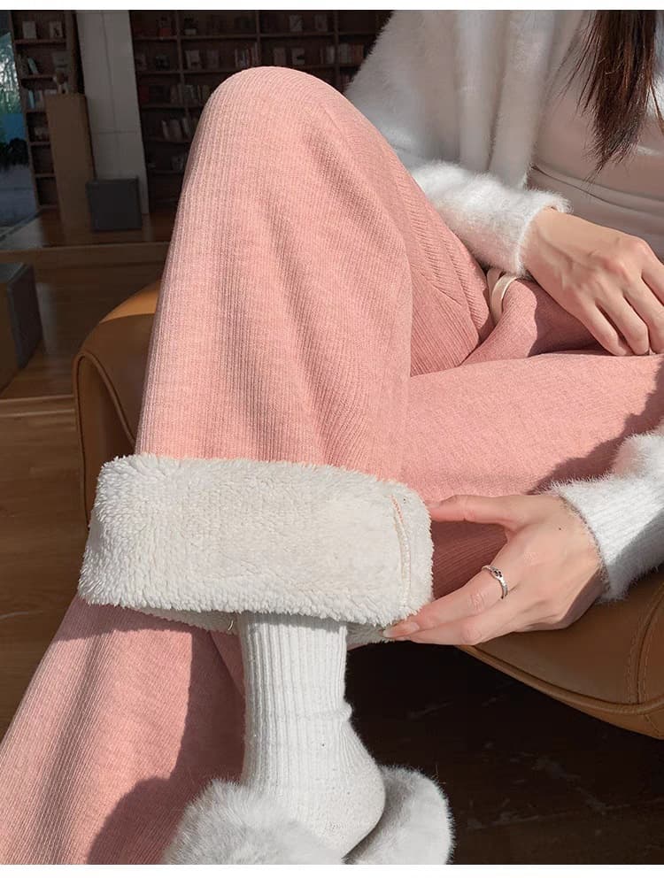 レディースワイドパンツ もこもこ あったか のびのびワイドパンツ