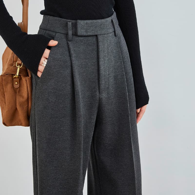 レディースワイドパンツ ゆったりタック入りロングワイドパンツ
