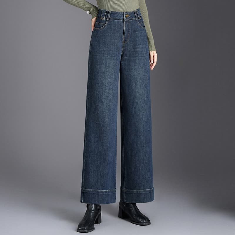 レディースワイドパンツ ワイドシルエット裾デザインデニムパンツ