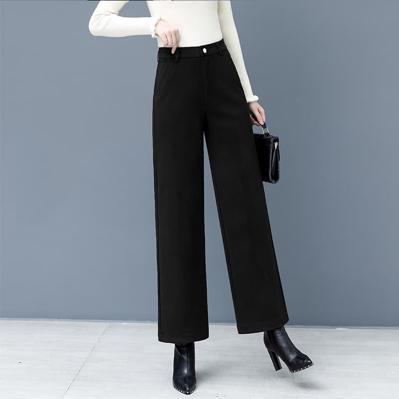 レディースワイドパンツ 上質ヘリンボーン柄ストレートワイドパンツ