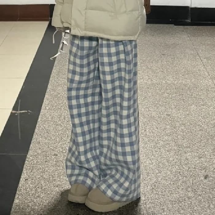レディースワイドパンツ ゆったりチェックワイドパンツ