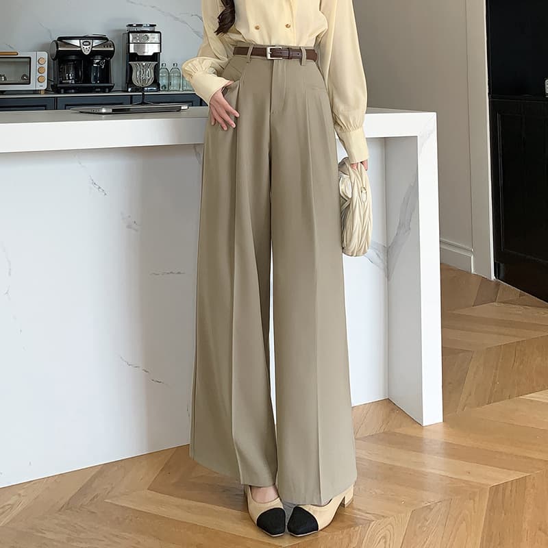 レディースワイドパンツ ハイウエストタックフレアパンツ