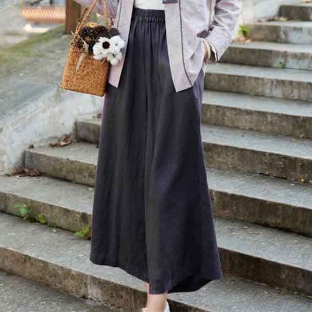 レディースワイドパンツ 綿麻ワイドパンツ ウエストゴム ゆったり楽ちん