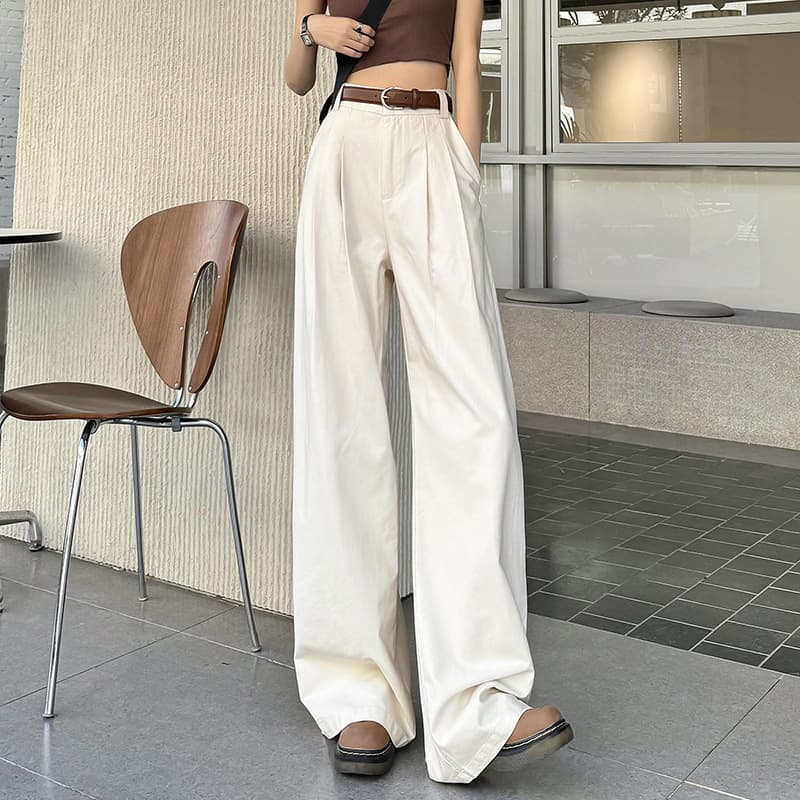 レディースワイドパンツ ハイウエストゆったりドレープチノパンツ