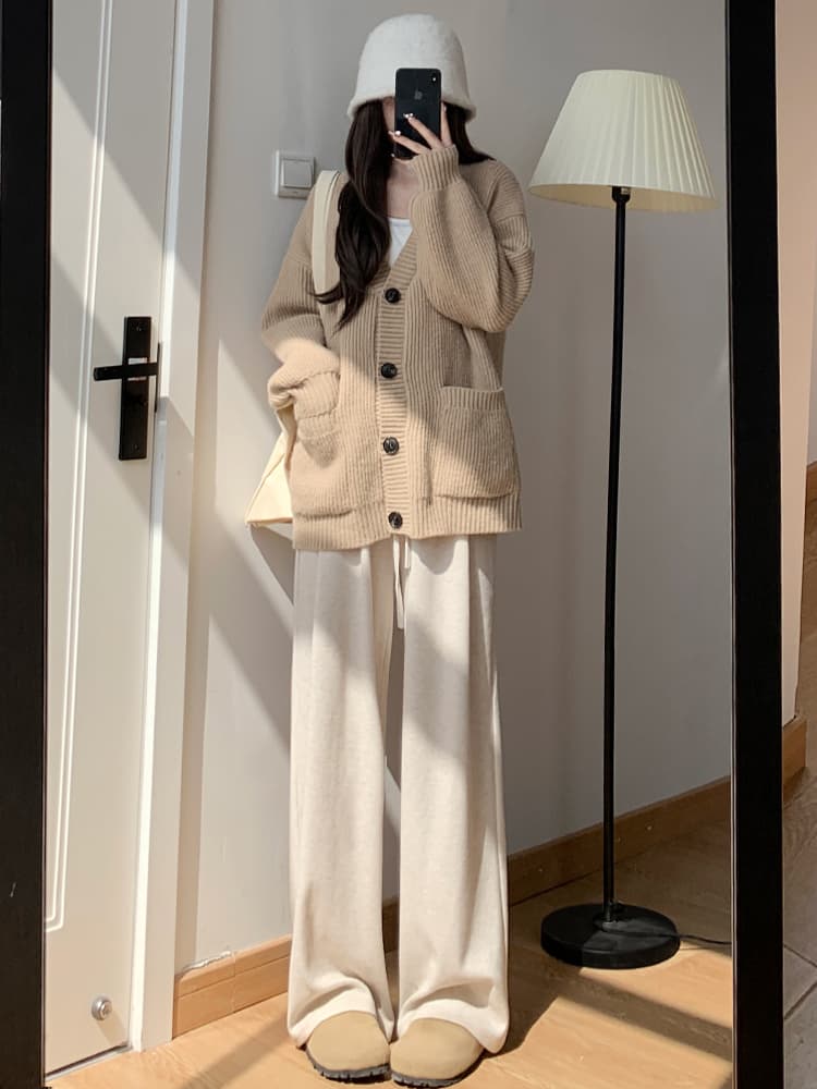 レディースワイドパンツ ぽかぽか起毛ゆったりパンツ