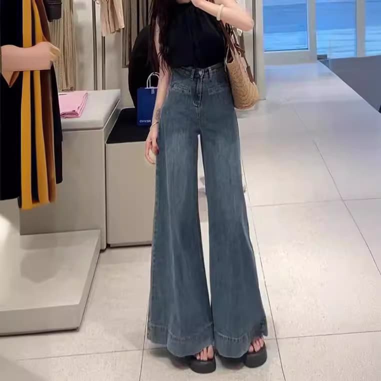 レディースワイドパンツ ゆったりシルエット極上デニムパンツ