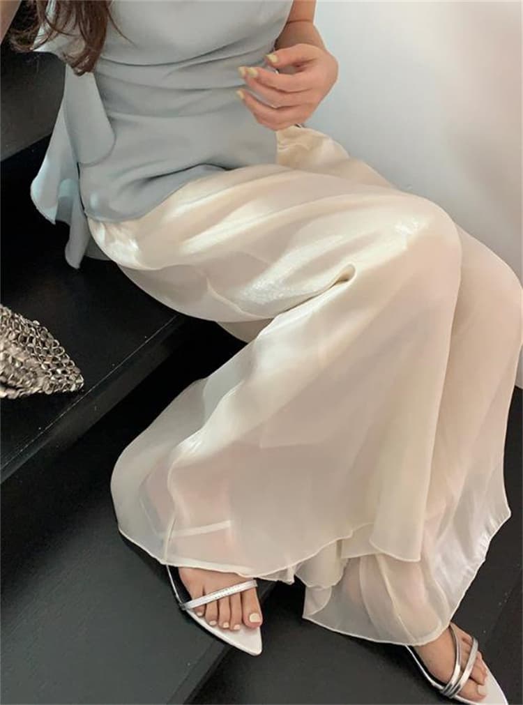 レディースワイドパンツ ハイウエスト 優美シルエット スカーチョ