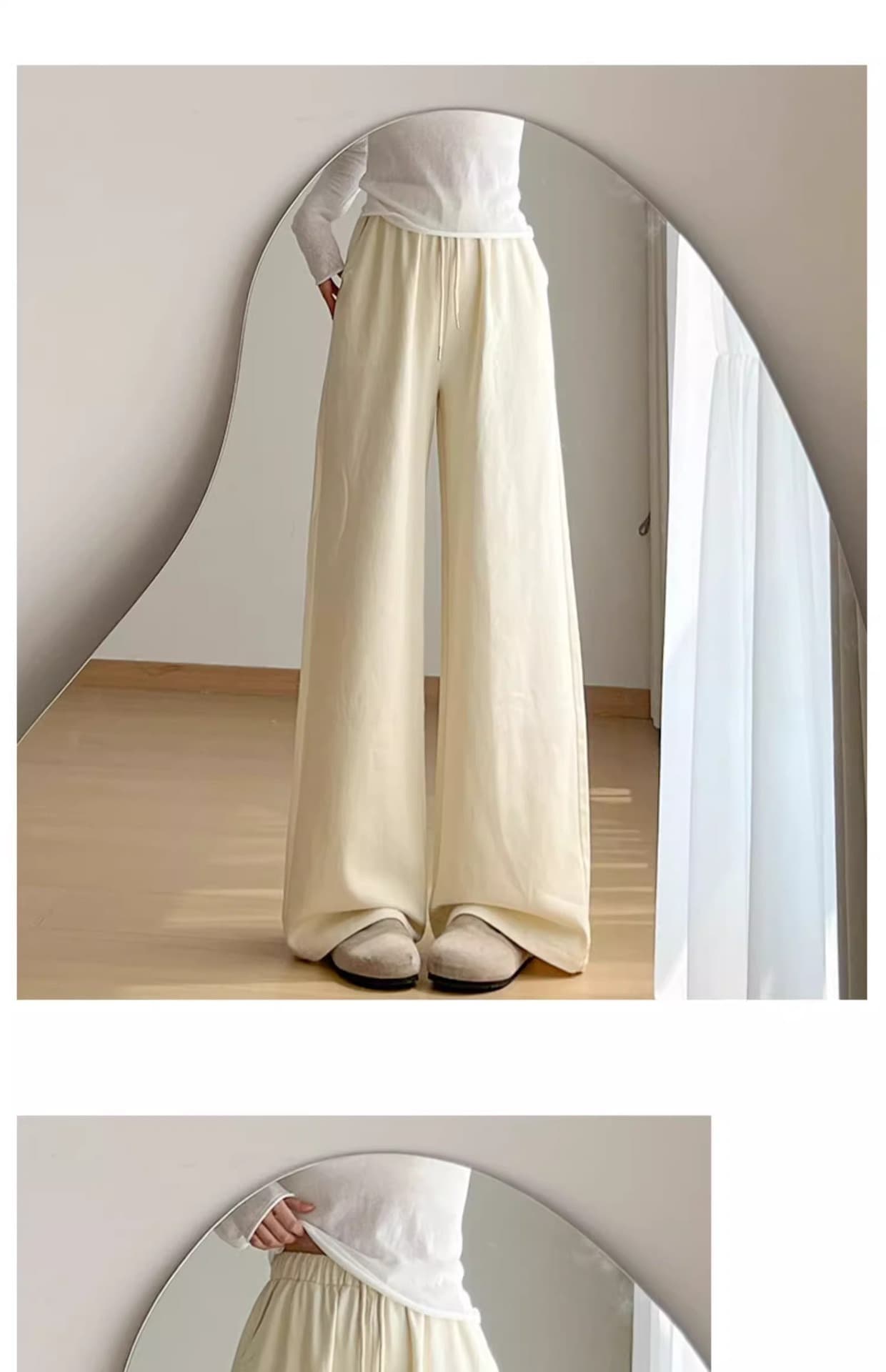 レディースワイドパンツ ゆったり上質リネン風ストレートパンツ