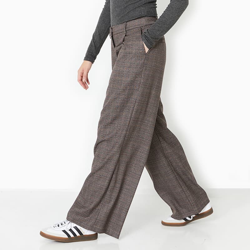 レディースワイドパンツ クラシカルチェックワイドパンツ