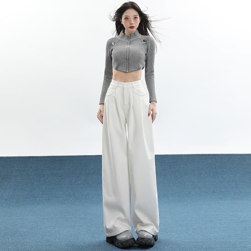 レディースワイドパンツ ゆったりハイウエストチノワイドパンツ
