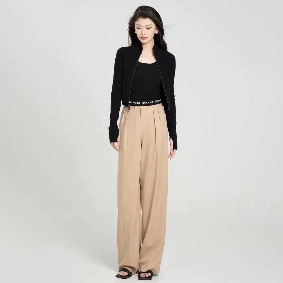 レディースワイドパンツ タック入りハイウエストワイドパンツ