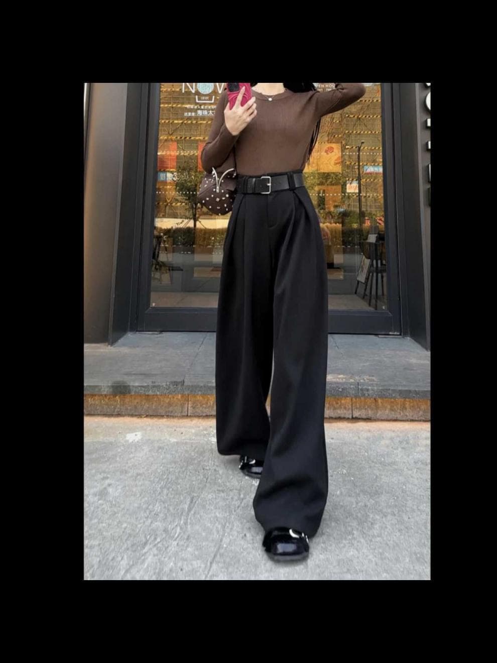 レディースワイドパンツ タックデザイン ウエストベルト ワイドパンツ