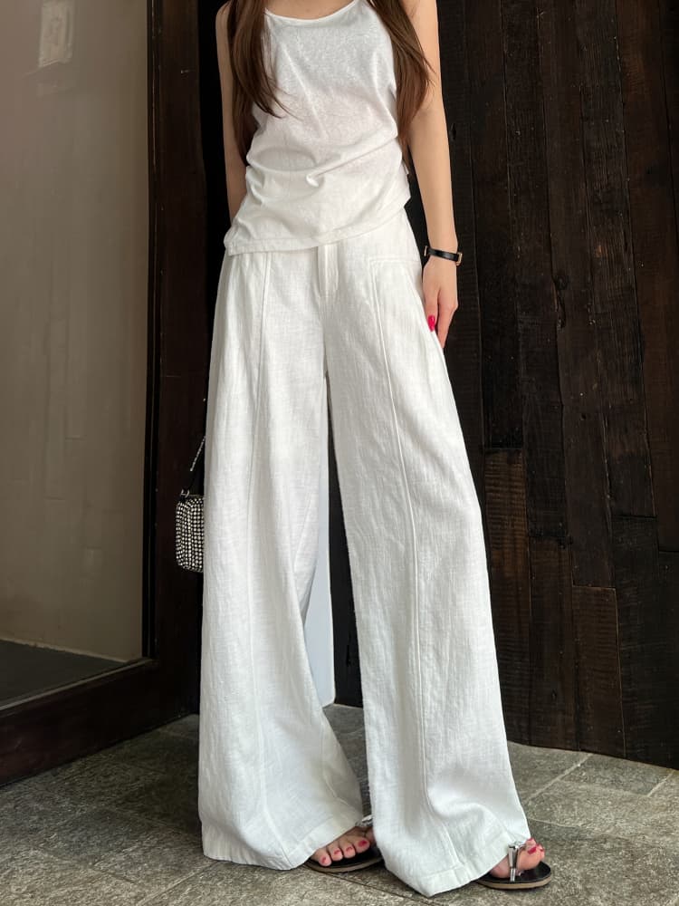 レディースワイドパンツ 麻素材のゆったりワイドパンツ