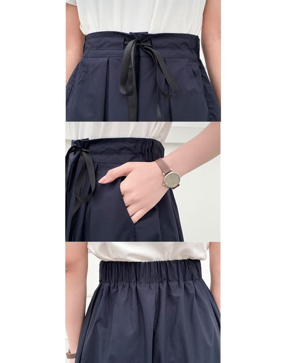 レディースワイドパンツ 春夏新作 麻混素材 ウエストゴム タックワイドパンツ