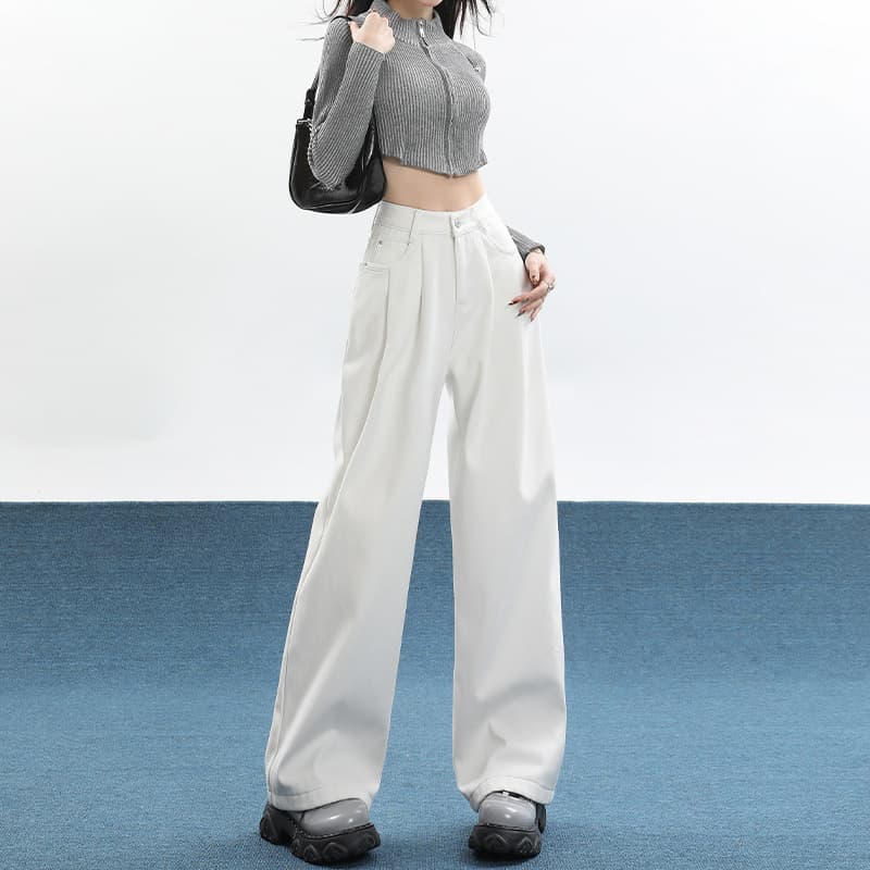 レディースワイドパンツ ゆったりハイウエストチノワイドパンツ