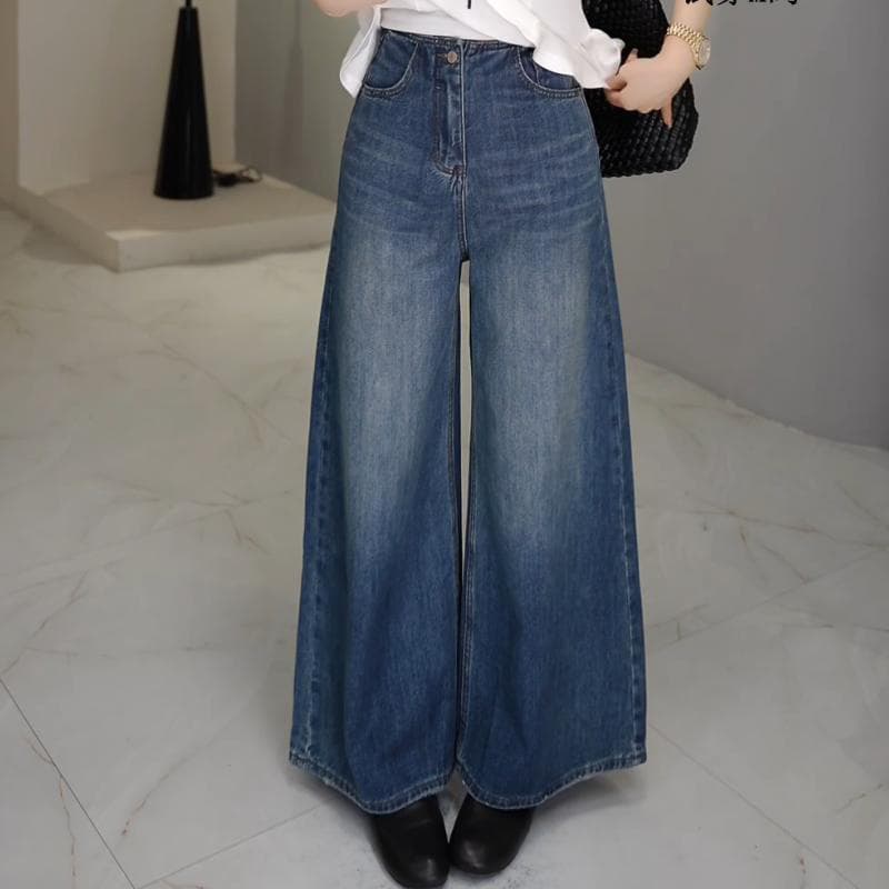 レディースワイドパンツ ゆったりロングワイドデニムパンツ