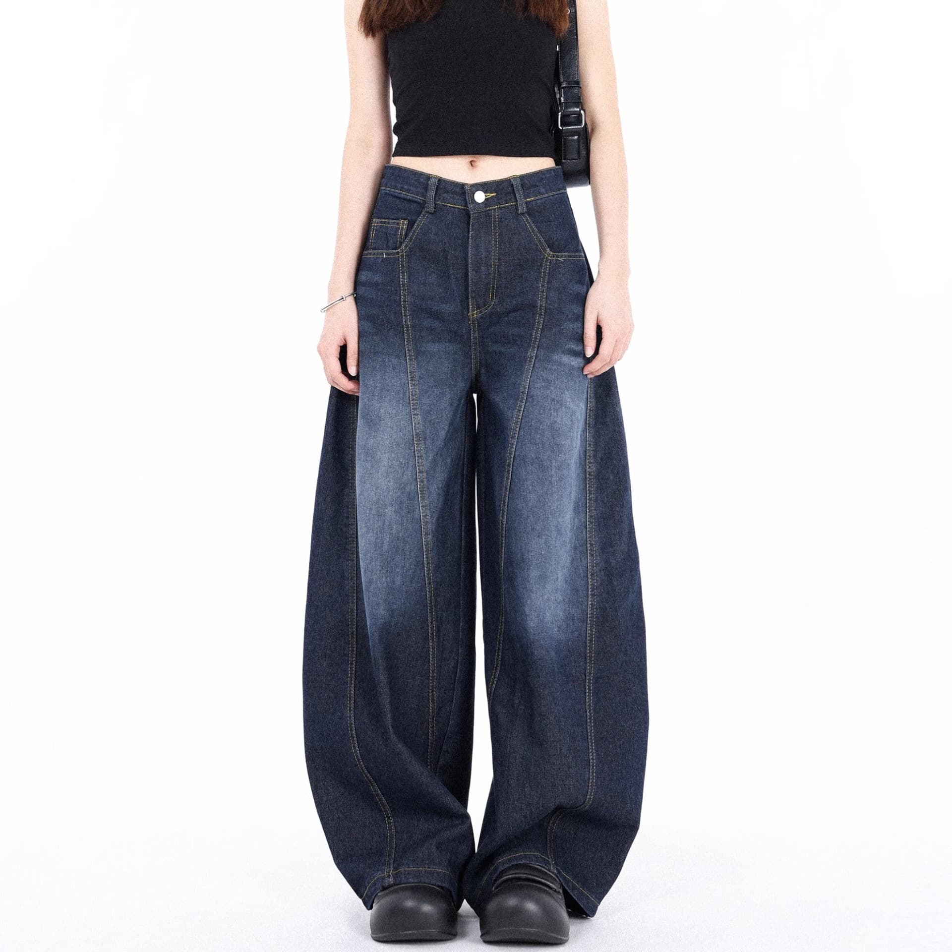 レディースワイドパンツ ウエストすっきりゆったりデニムパンツ