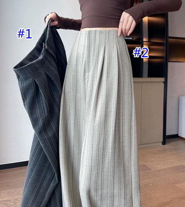 レディースワイドパンツ レディース ストライプ柄ワイドパンツ ゆったりスラックス