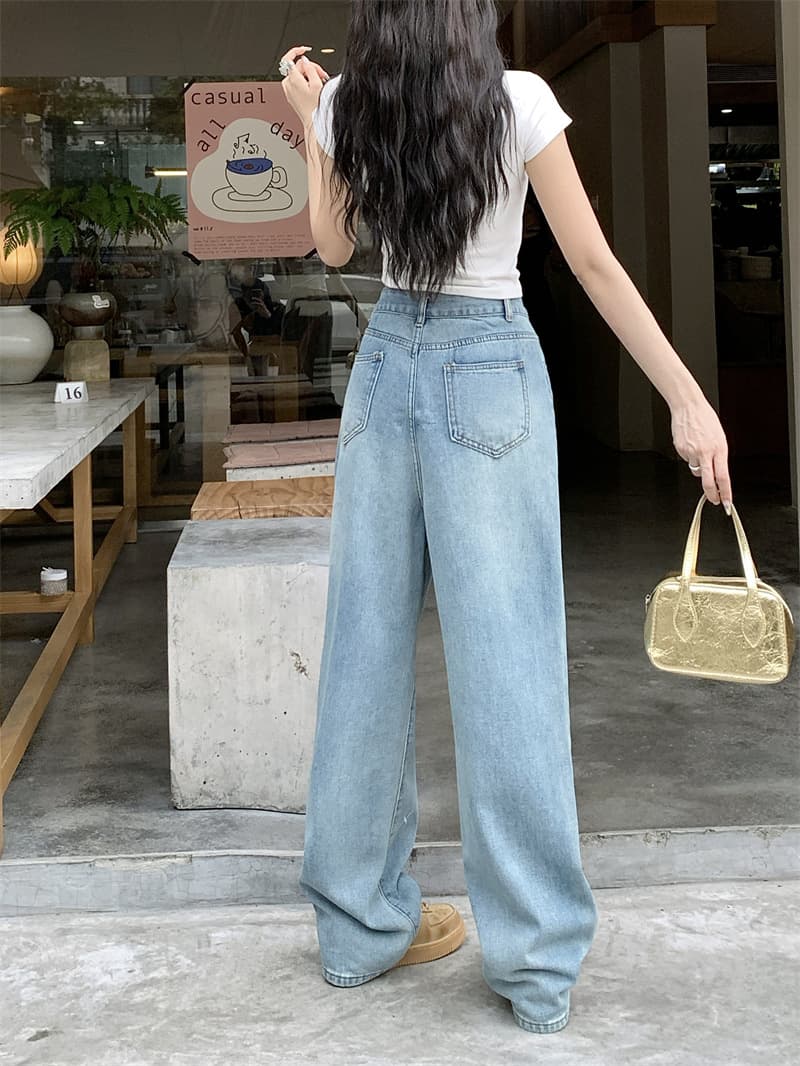 レディースワイドパンツ クロス刺繍デニムワイドパンツ ゆったりシルエット