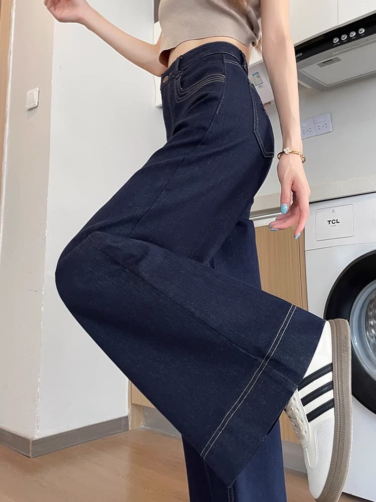 レディースワイドパンツ シンプル美脚ワイドデニムパンツ