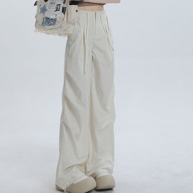 レディースワイドパンツ ゆったりタックハイウエストチノパンツ