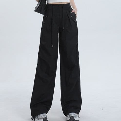 レディースワイドパンツ ゆったりタックハイウエストチノパンツ