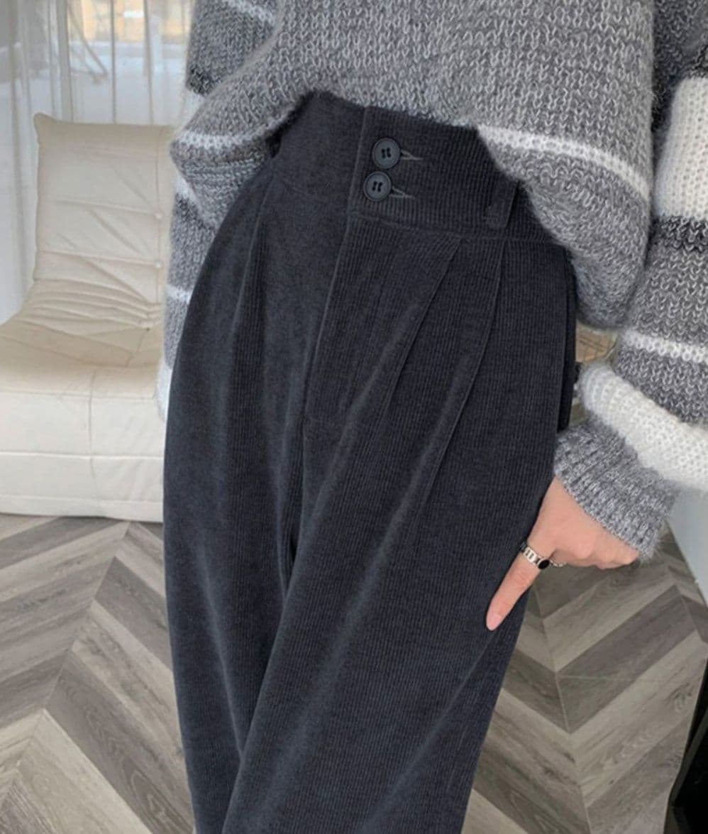 レディースワイドパンツ コーデュロイ裏起毛タックパンツ ワイド美脚
