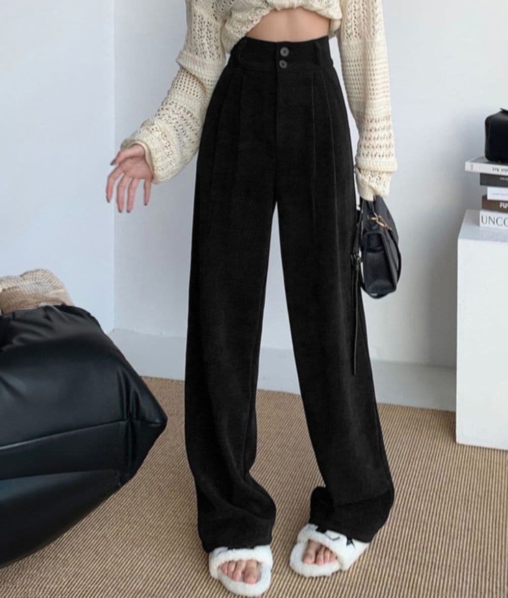 レディースワイドパンツ コーデュロイ裏起毛タックパンツ ワイド美脚
