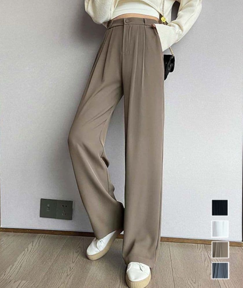 レディースワイドパンツ ハイウエスト タック入りワイドパンツ レディース