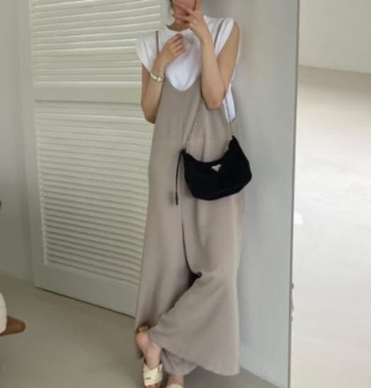 レディースワイドパンツ 女性用サロペットワイドパンツ オーバーオール風ボトムス