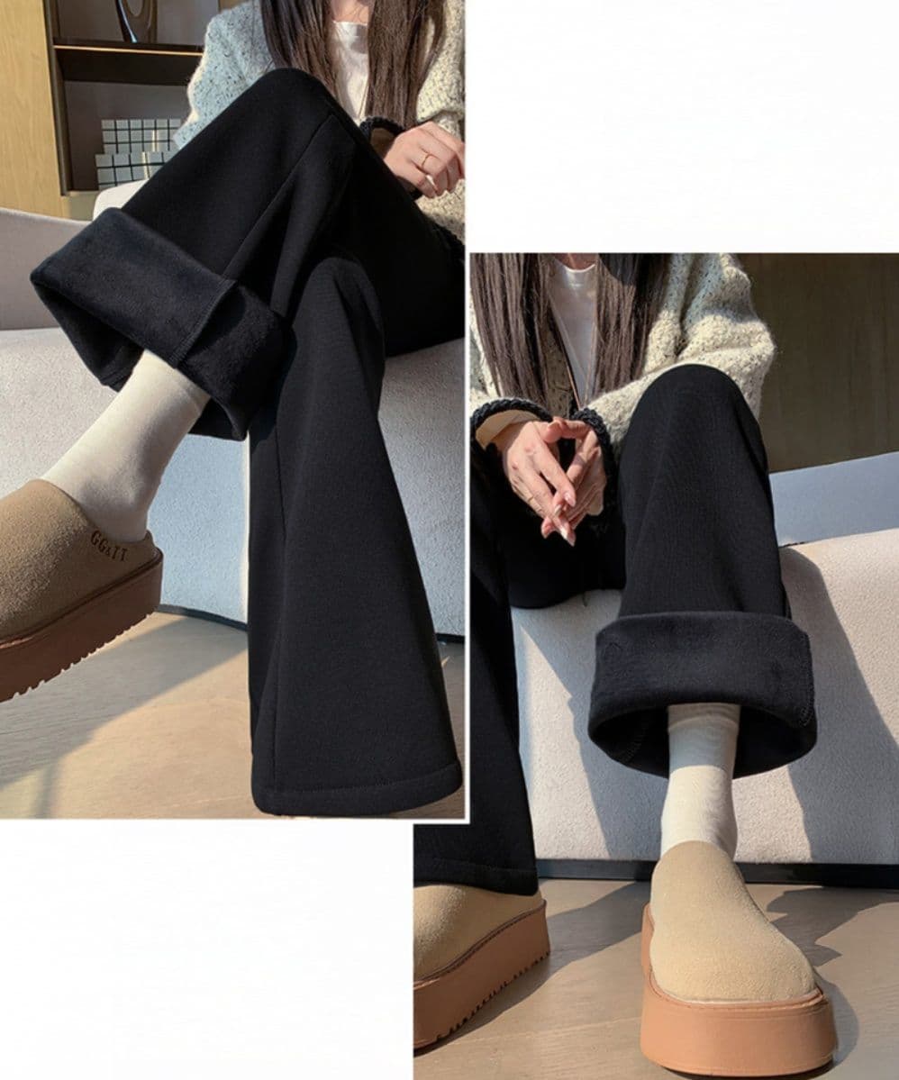レディースワイドパンツ 裏起毛スウェットフレアパンツ美脚