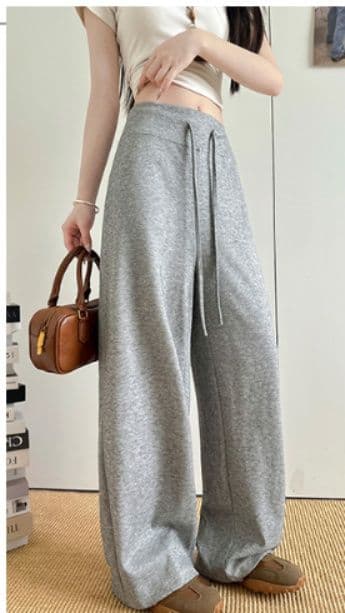 レディースワイドパンツ 韓国風紐付きワイドパンツ女性用ボトムス3色展開