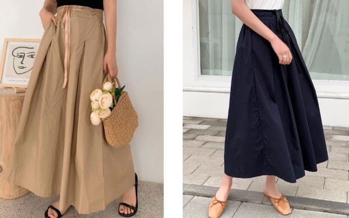 レディースワイドパンツ 春夏新作 麻混素材 ウエストゴム タックワイドパンツ