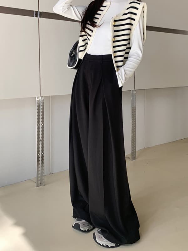 レディースワイドパンツ しなやかドレープ ワイドストレートパンツ
