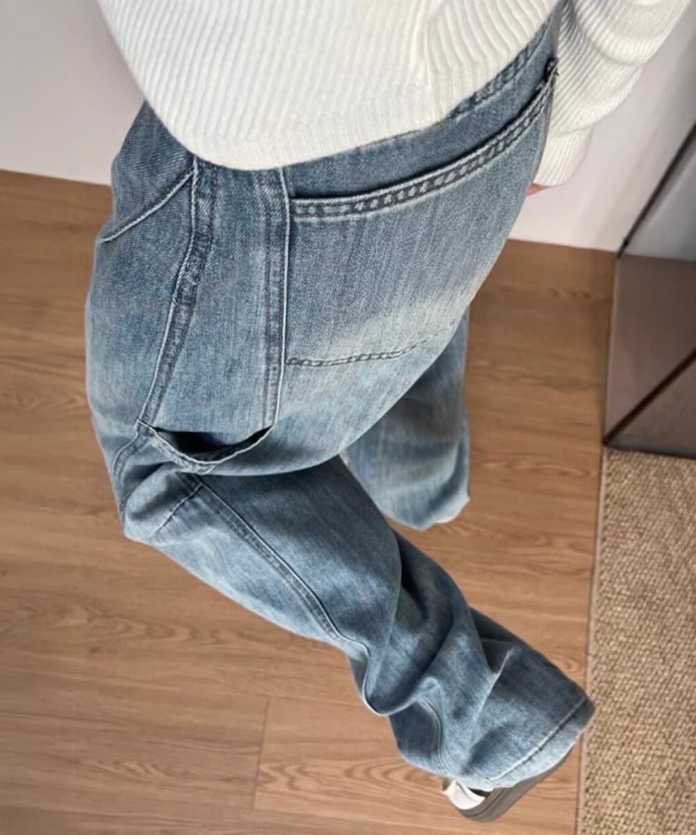 レディースワイドパンツ ワイドデニムパンツ韓国風ゆったりジーンズ