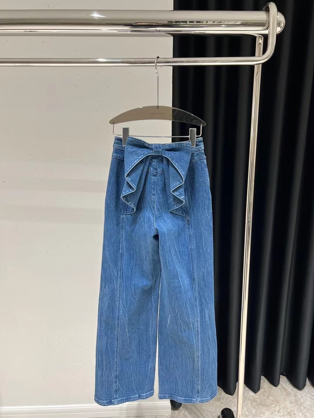 レディースワイドパンツ フリルポケットデニムパンツ