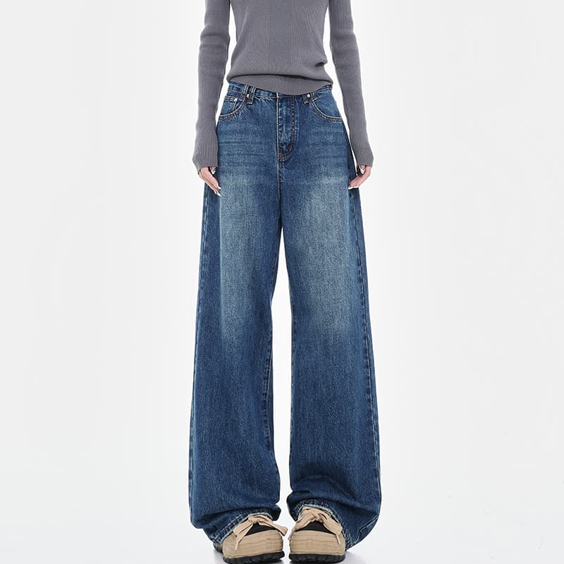 レディースワイドパンツ ルーズシルエット極太デニムパンツ