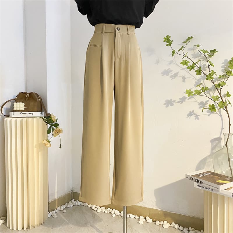レディースワイドパンツ 上品シルエット タック入りワイドパンツ