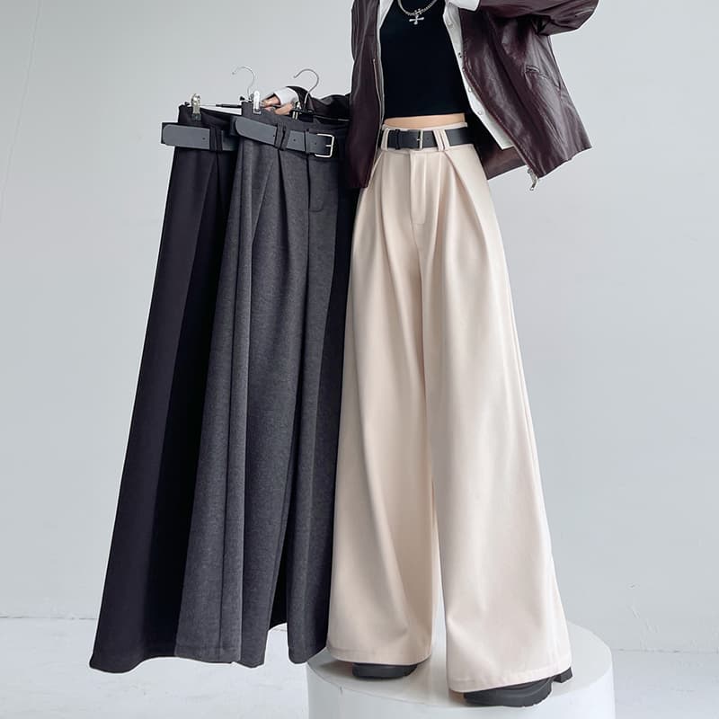 レディースワイドパンツ ドレープ美シルエットロングパンツ