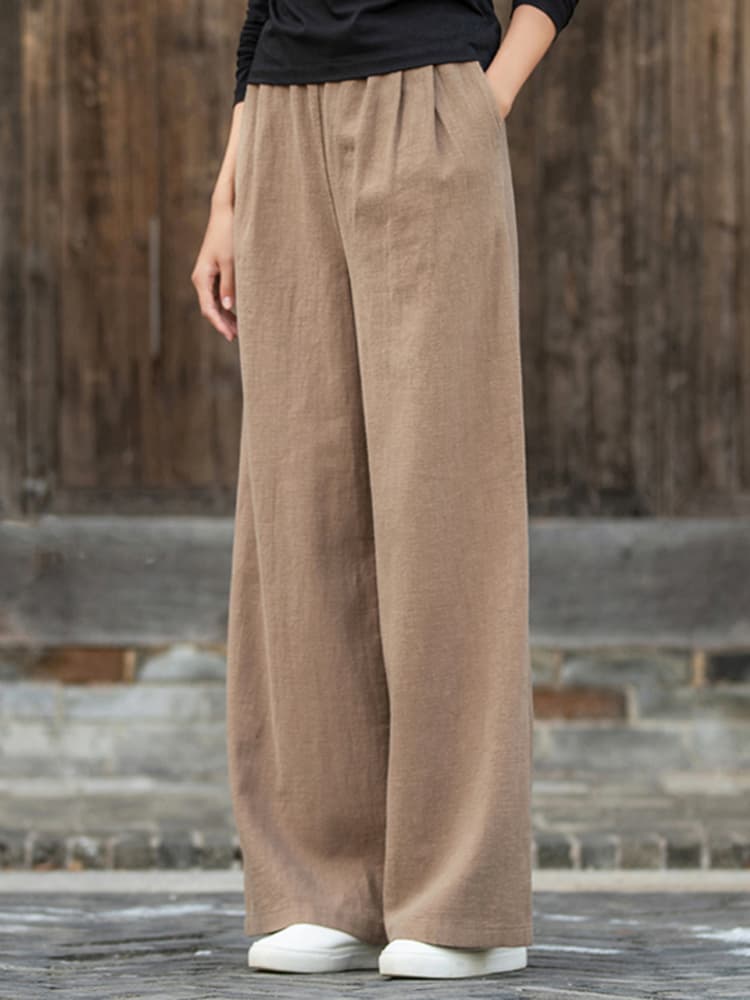 レディースワイドパンツ なめらか綿麻ストレートパンツ