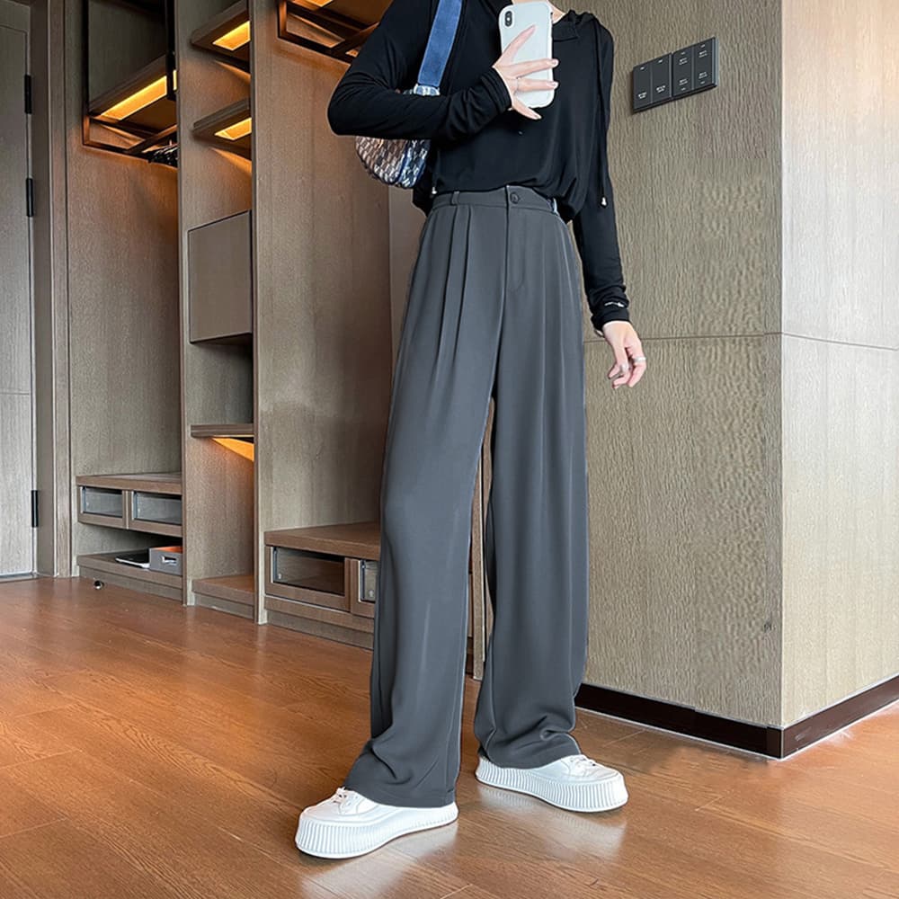レディースワイドパンツ ハイウエスト タック入りワイドパンツ レディース