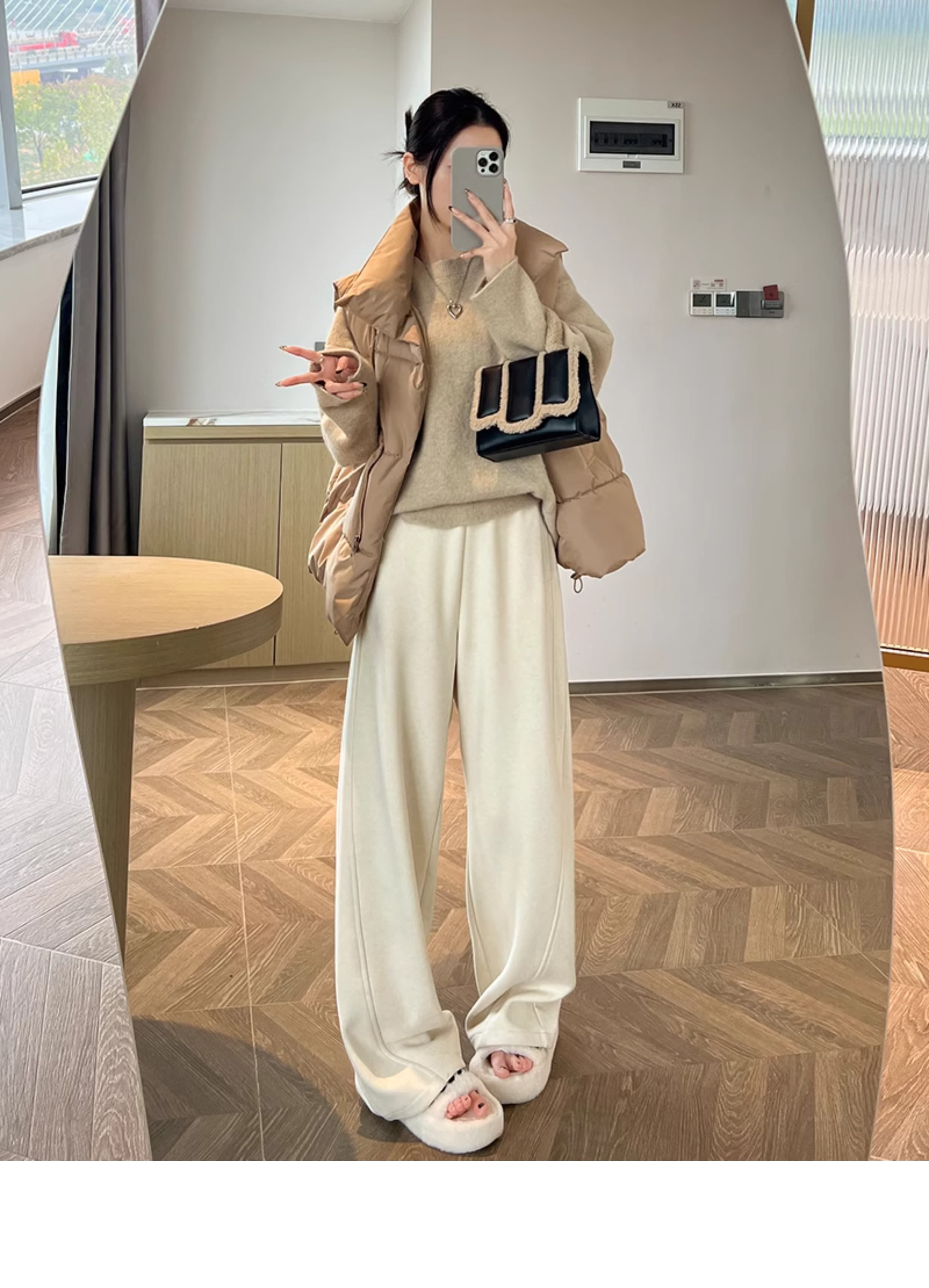 レディースワイドパンツ あったか裏起毛ワイドルーズパンツ