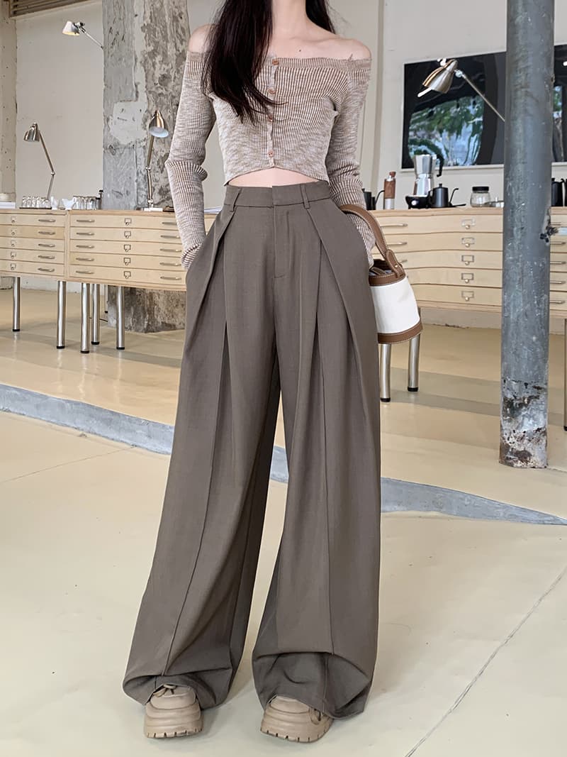 レディースワイドパンツ しなやかドレープ ワイドストレートパンツ