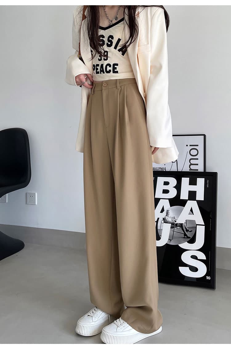 レディースワイドパンツ タックデザイン ゆったりハイウエストパンツ